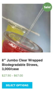 8" clear biodegradable plastic straws